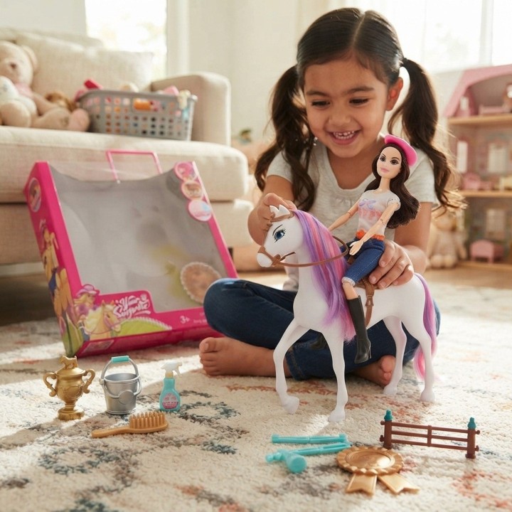 Set Muñeca Fashion Con Caballo Mágico Y Accesorios
