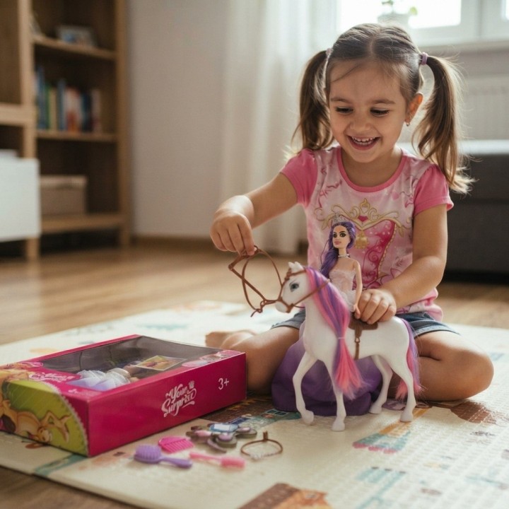 Set Muñeca Fashion Con Caballo Mágico Y Accesorios