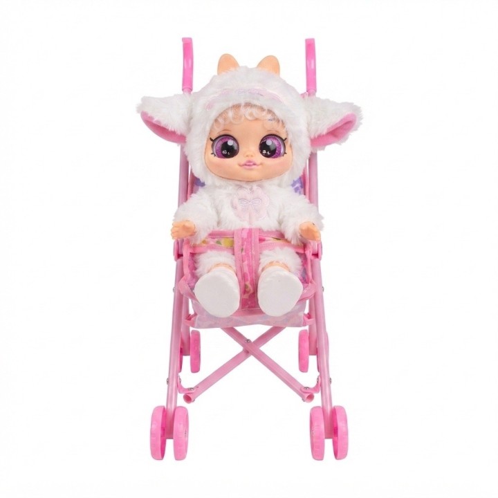 Muñeca Bebé Ojos Grandes Y Coche Paseador Plegable