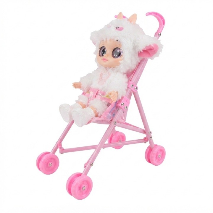 Muñeca Bebé Ojos Grandes Y Coche Paseador Plegable