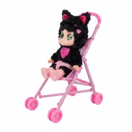 Muñeca Bebé Ojos Grandes Y Coche Paseador Plegable