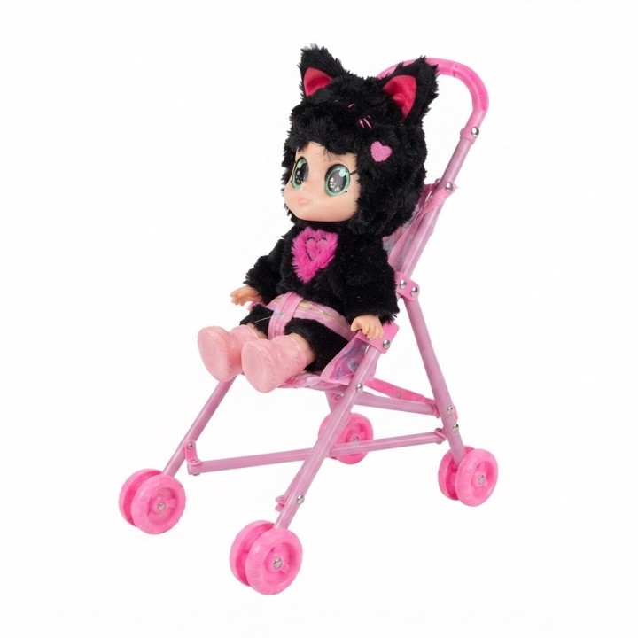Muñeca Bebé Ojos Grandes Y Coche Paseador Plegable