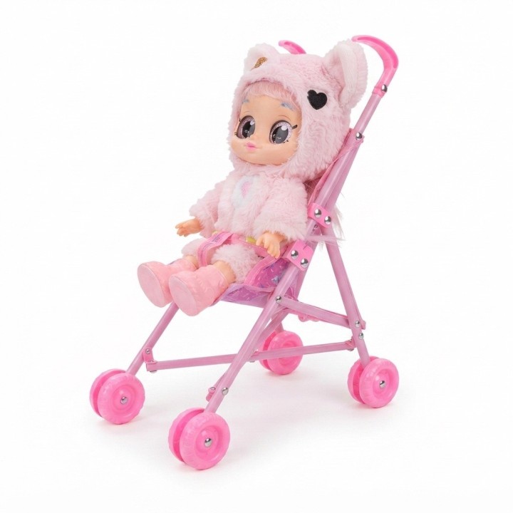 Muñeca Bebé Ojos Grandes Y Coche Paseador Plegable