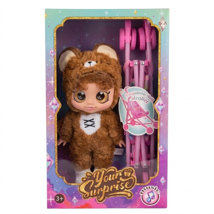 Muñeca Bebé Ojos Grandes Y Coche Paseador Plegable