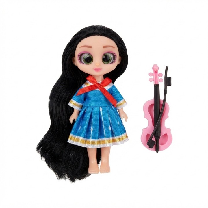 Muñeca Cabello Largo Ojos Grandes Y Violín De Juguete