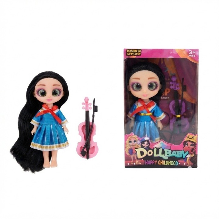 Muñeca Cabello Largo Ojos Grandes Y Violín De Juguete