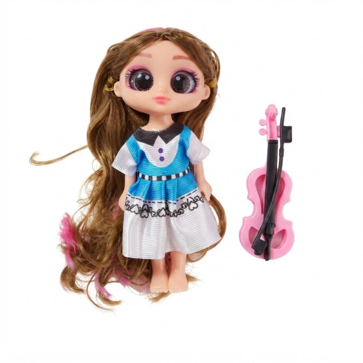 Muñeca Cabello Largo Ojos Grandes Y Violín De Juguete
