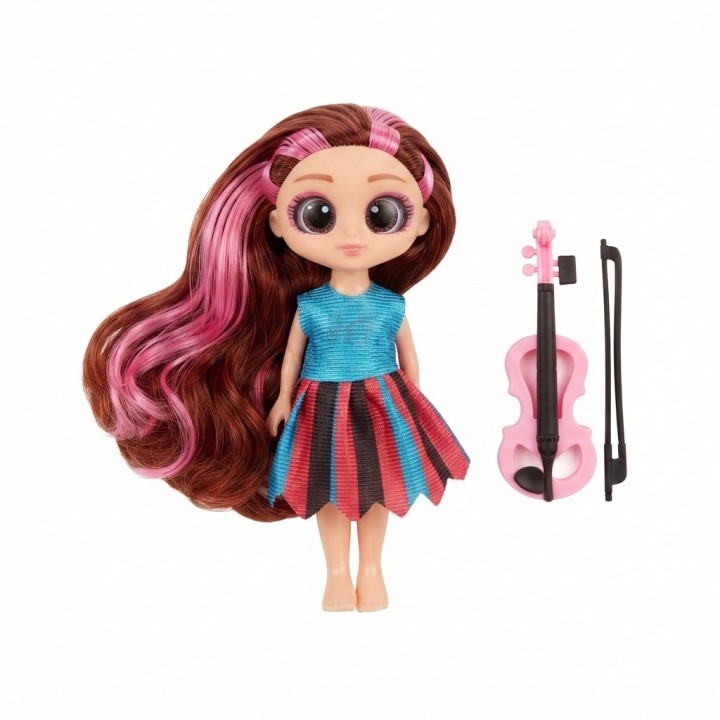 Muñeca Cabello Largo Ojos Grandes Y Violín De Juguete