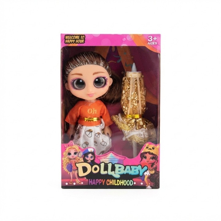 Muñeca Dollbaby Con Ojos Grandes, Cabello Largo Y Sombrilla