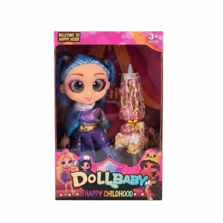 Muñeca Dollbaby Con Ojos Grandes, Cabello Largo Y Sombrilla