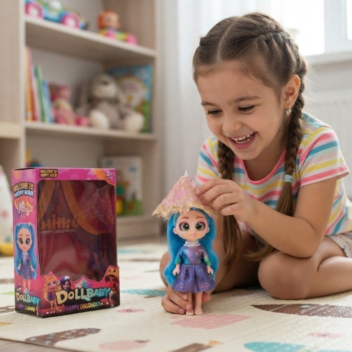 Muñeca Dollbaby Con Ojos Grandes, Cabello Largo Y Sombrilla