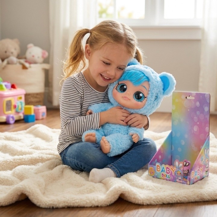 Muñeca Bebé Ojos Grandes Pijama De Peluche