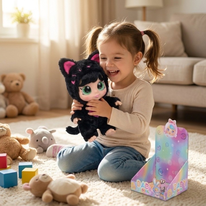 Muñeca Bebé Ojos Grandes Pijama De Peluche