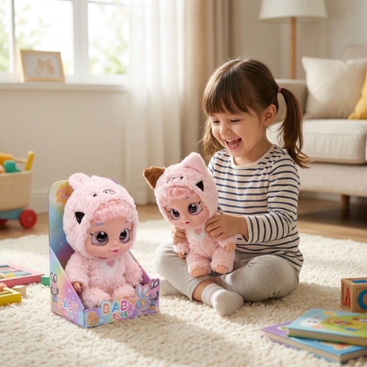 Muñeca Bebé Ojos Grandes Pijama De Peluche