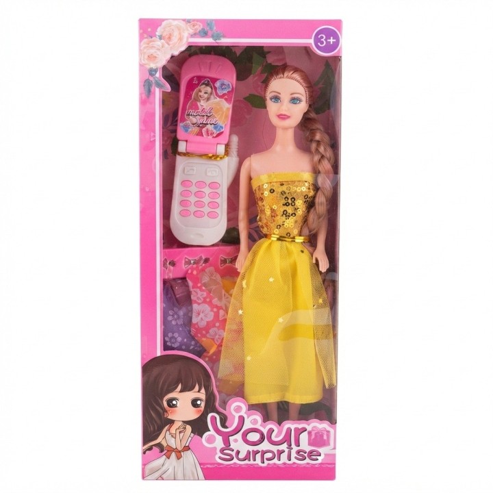 Set Muñeca De Moda Con 3 Vestidos Y Teléfono
