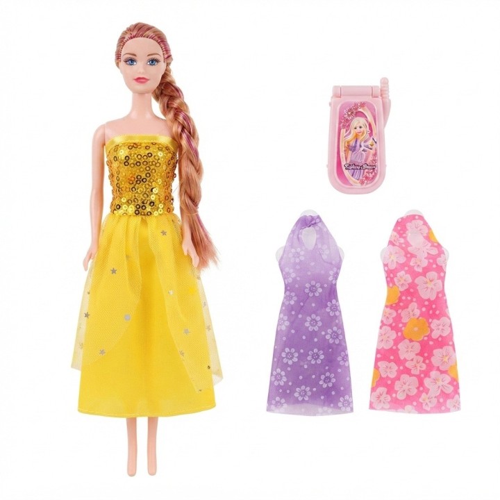Set Muñeca De Moda Con 3 Vestidos Y Teléfono