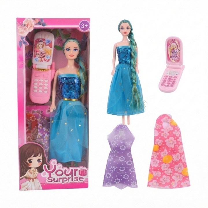 Set Muñeca De Moda Con 3 Vestidos Y Teléfono