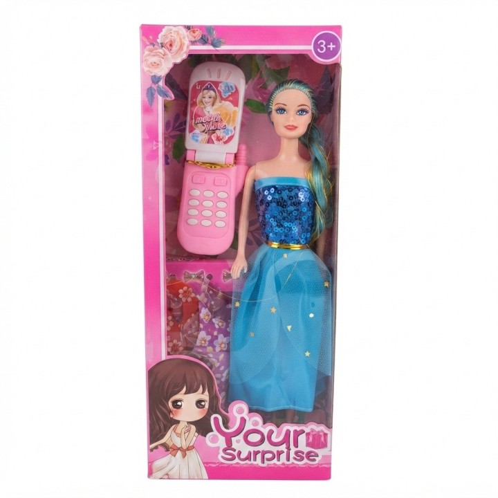 Set Muñeca De Moda Con 3 Vestidos Y Teléfono