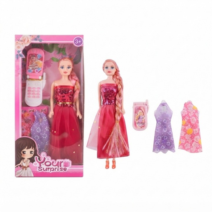 Set Muñeca De Moda Con 3 Vestidos Y Teléfono