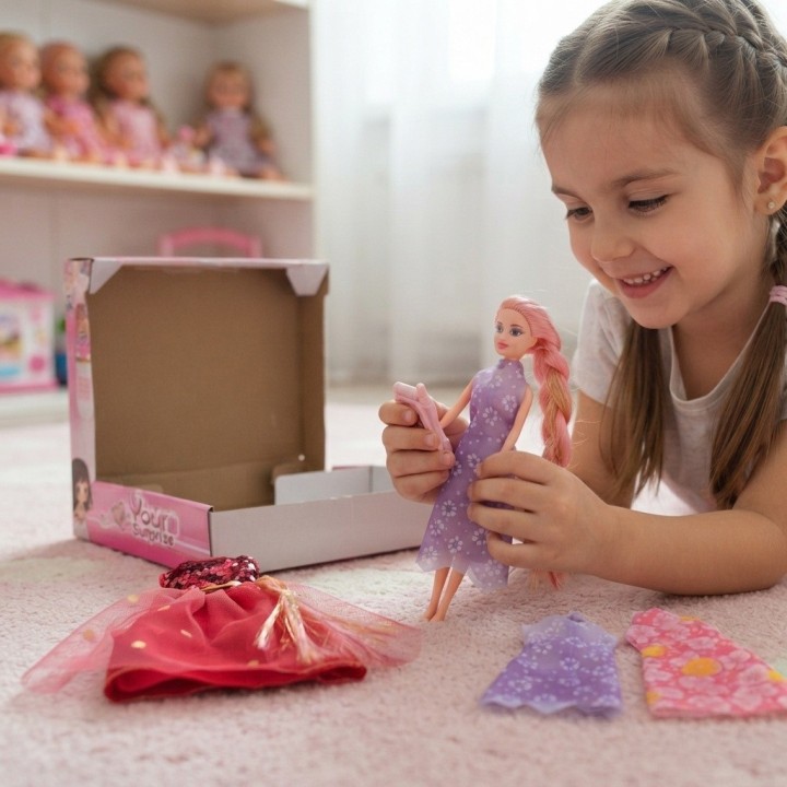 Set Muñeca De Moda Con 3 Vestidos Y Teléfono