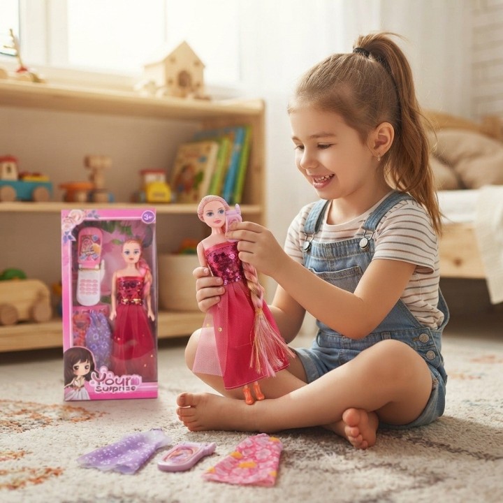 Set Muñeca De Moda Con 3 Vestidos Y Teléfono