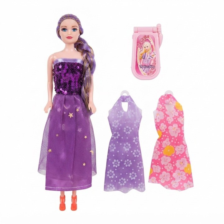 Set Muñeca De Moda Con 3 Vestidos Y Teléfono