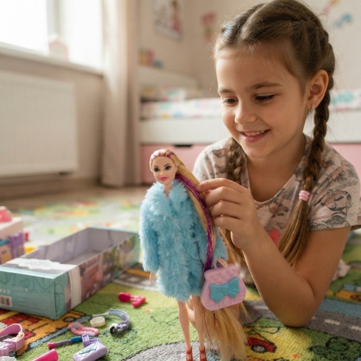 Muñeca Fashion Con Abrigo De Peluche Y Accesorios