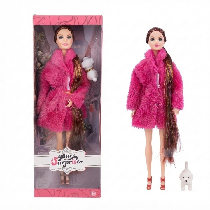 Muñeca Fashion Con Abrigo De Peluche Y Accesorios