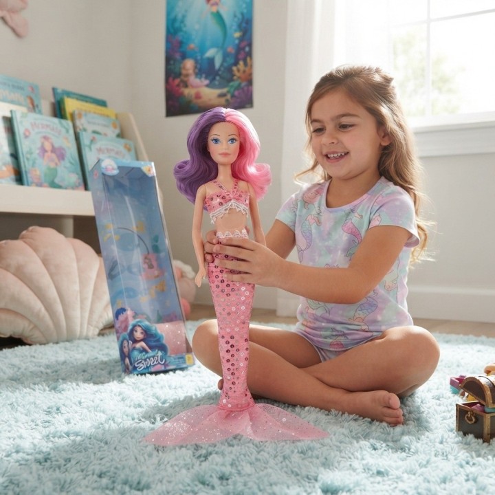 Muñeca Sirena Gigante Con Lentejuelas