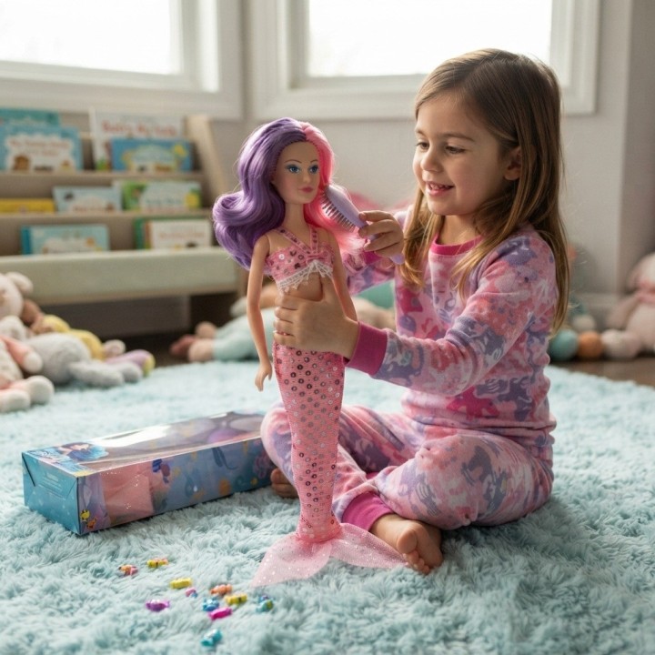 Muñeca Sirena Gigante Con Lentejuelas