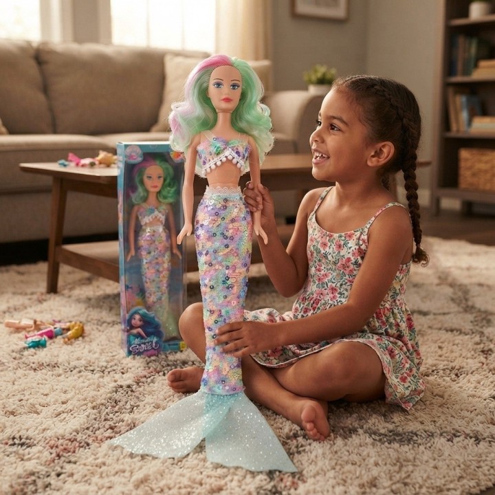 Muñeca Sirena Gigante Con Lentejuelas