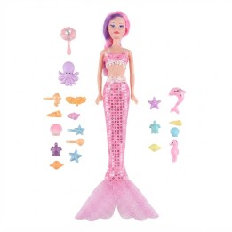 Muñeca Sirena Grande Brillante + Accesorios Del Mar