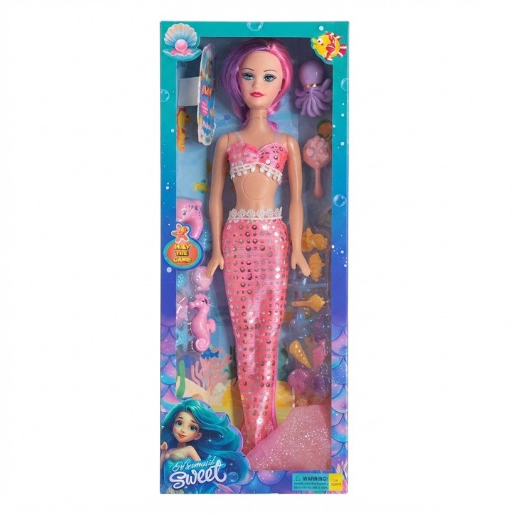Muñeca Sirena Grande Brillante + Accesorios Del Mar