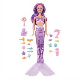 Muñeca Sirena Grande Brillante + Accesorios Del Mar