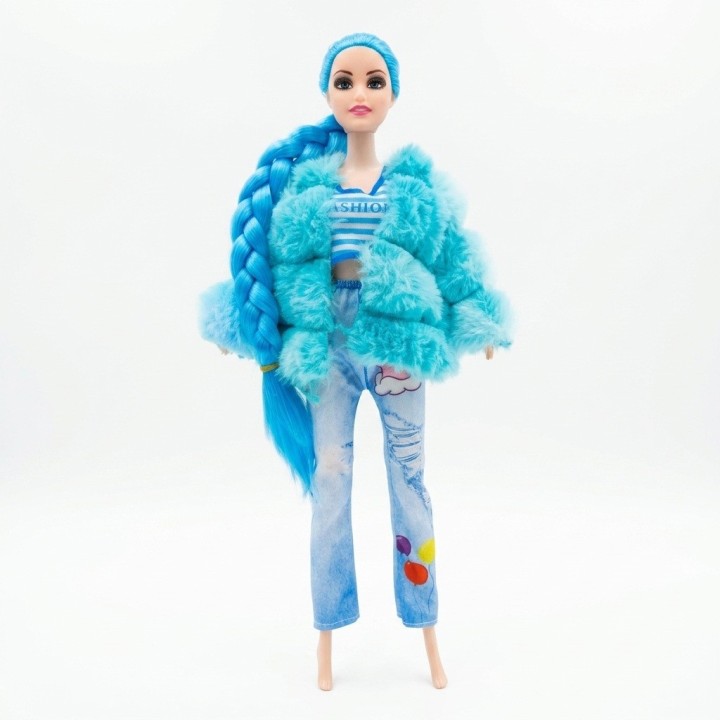 Muñeca Fashion Trenza Larga Con Chaqueta Peluche