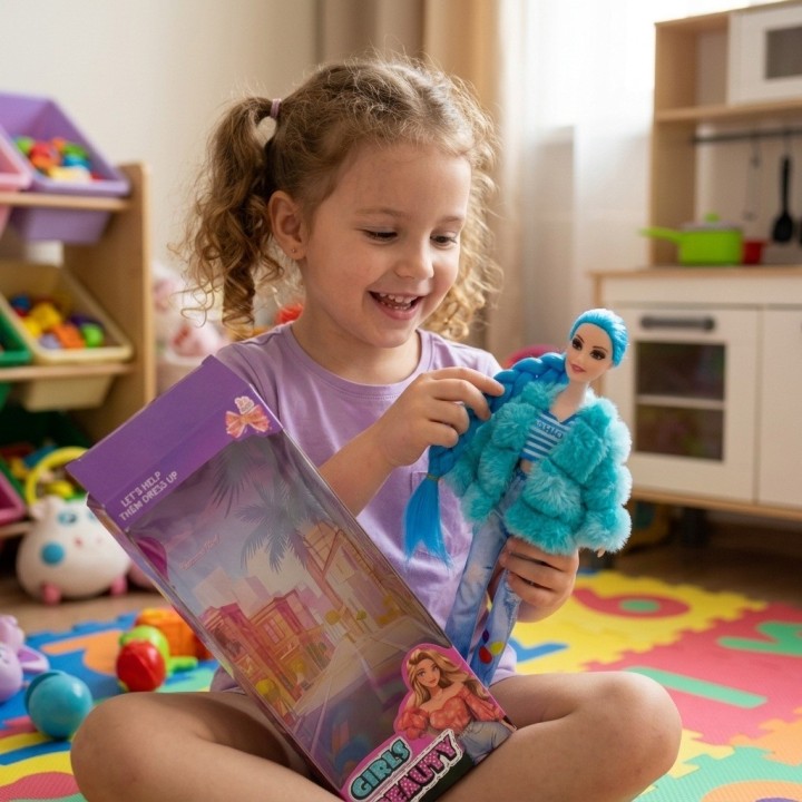 Muñeca Fashion Trenza Larga Con Chaqueta Peluche