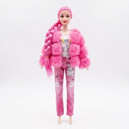 Muñeca Fashion Trenza Larga Con Chaqueta Peluche