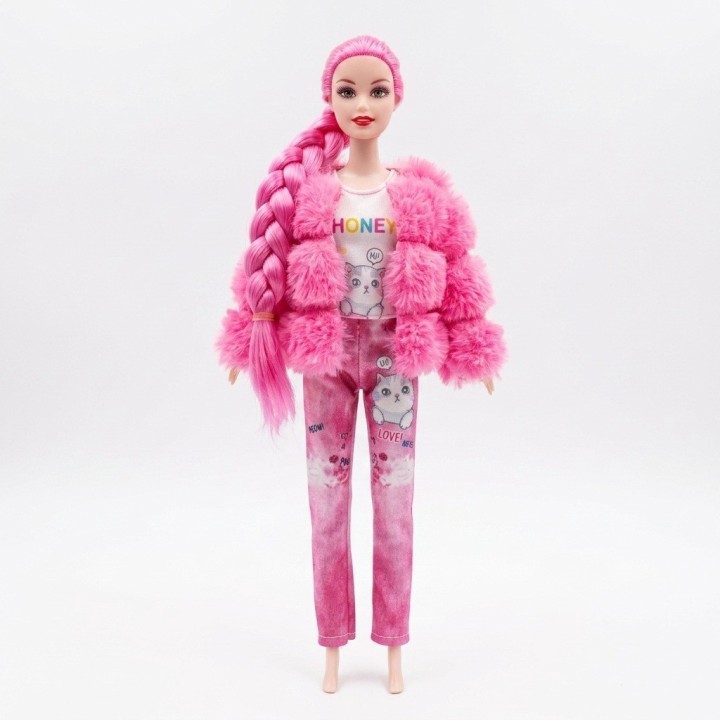 Muñeca Fashion Trenza Larga Con Chaqueta Peluche