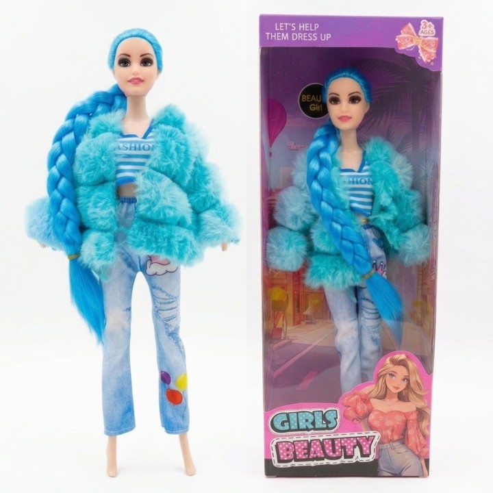 Muñeca Fashion Trenza Larga Con Chaqueta Peluche