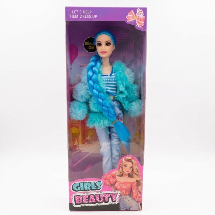 Muñeca Fashion Trenza Larga Con Chaqueta Peluche