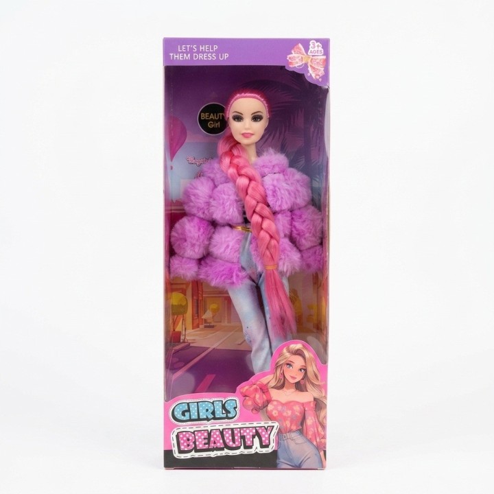 Muñeca Fashion Trenza Larga Con Chaqueta Peluche
