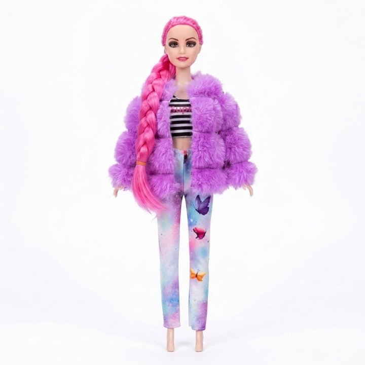 Muñeca Fashion Trenza Larga Con Chaqueta Peluche