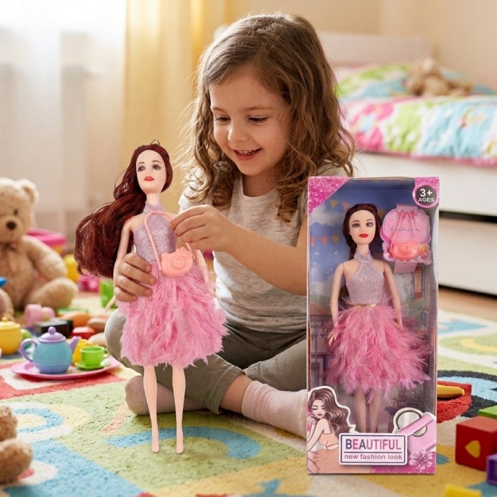 Muñeca De Moda Vestido Felpa Y Bolso Cámara
