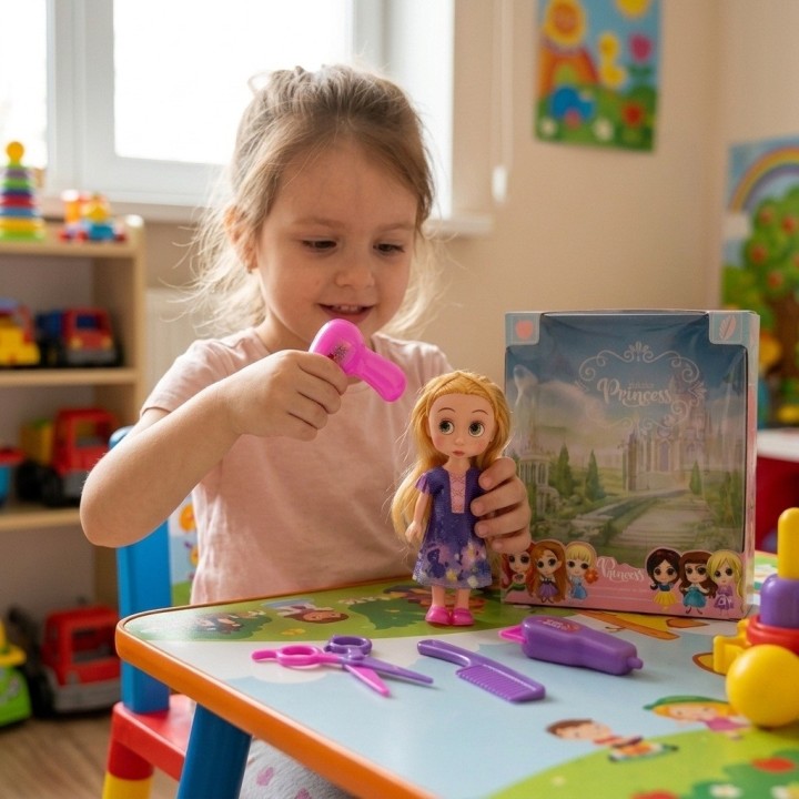 Muñeca Estilo Princesa Con Set De Peluquería Infantil