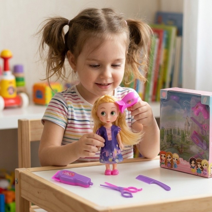 Muñeca Estilo Princesa Con Set De Peluquería Infantil