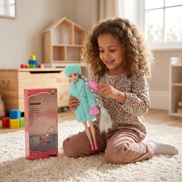 Muñeca Fashion Trenza Extra Larga Abrigo Y Accesorios