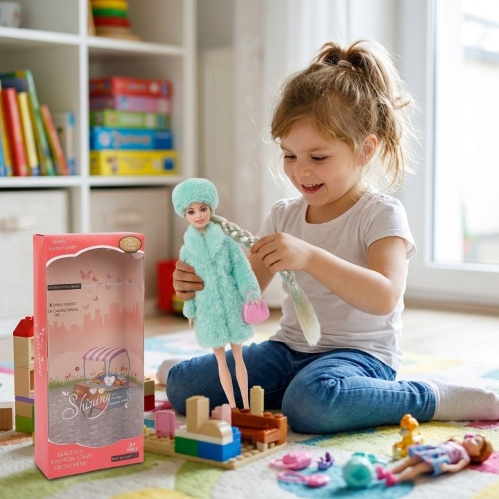 Muñeca Fashion Trenza Extra Larga Abrigo Y Accesorios
