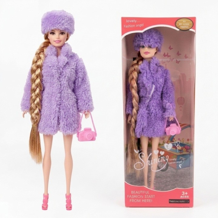 Muñeca Fashion Trenza Extra Larga Abrigo Y Accesorios