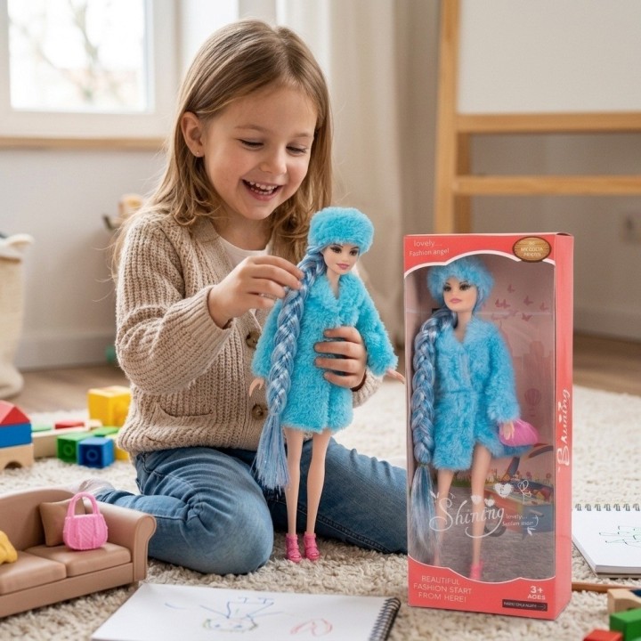 Muñeca Fashion Trenza Extra Larga Abrigo Y Accesorios