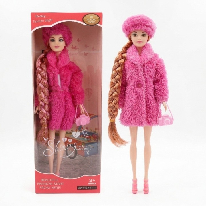 Muñeca Fashion Trenza Extra Larga Abrigo Y Accesorios